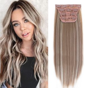 Estensioni Clip-on sintetici (super volume) Biondo con Meches #7/#60, 200g