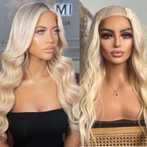 Semiparrucche di capelli naturali U Parte Biondo Luminoso Ondulato