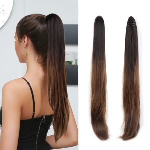 Coda di capelli con pinze Ombre Castano Scuro/ Biondo Nocciola, 70 cm