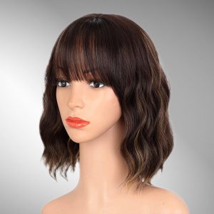 Parrucca Bobo Castano con Meches Ondulati