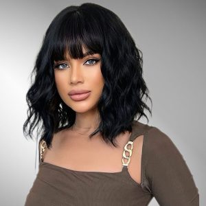 Parrucca Bobo Ondulati con Frangia Nero Intense