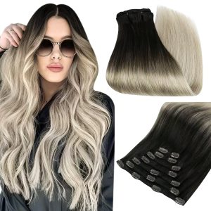 Clip On Premium Dritto Collezione Nera Balayage #1B Grigio chiaro