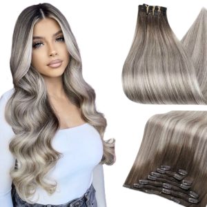 Estensioni Clip-On White Platinum Balayage Mechato #9A Grigio chiaro