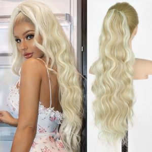 Coda di capelli con cordoncino Biondo con Meches, 70 cm