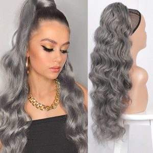 Coda di capelli con cordoncino Grigio, 70 cm