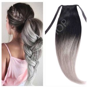 Coda di capelli sintetici #Ombre 1B Grigio Chiaro