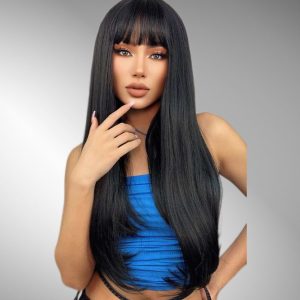 Parrucca Sintetica Nera con Frangia