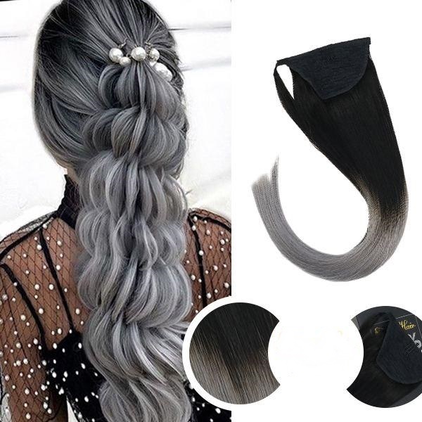 Coda di capelli con fascia Deluxe #Ombre 1B Grigio Chiaro