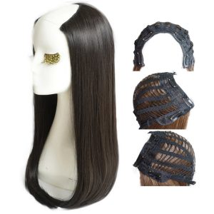 Semiparrucche di capelli naturali U Parte Castano Scuro Liscio