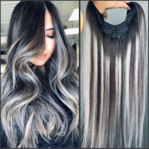 Tessiture di capelli naturali V-Shape Balayage #1B/Argento